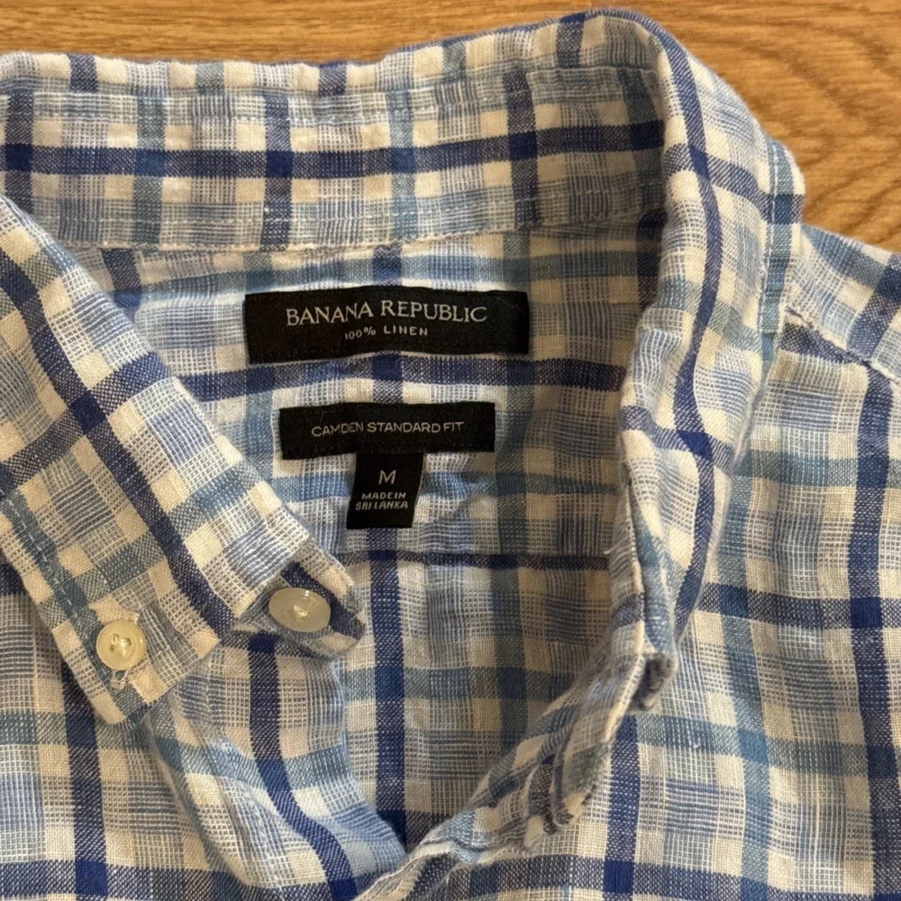 Banana Republic Shirt Men's Multicolor Medium Linen Camden Standard Fit‎ Preppy
